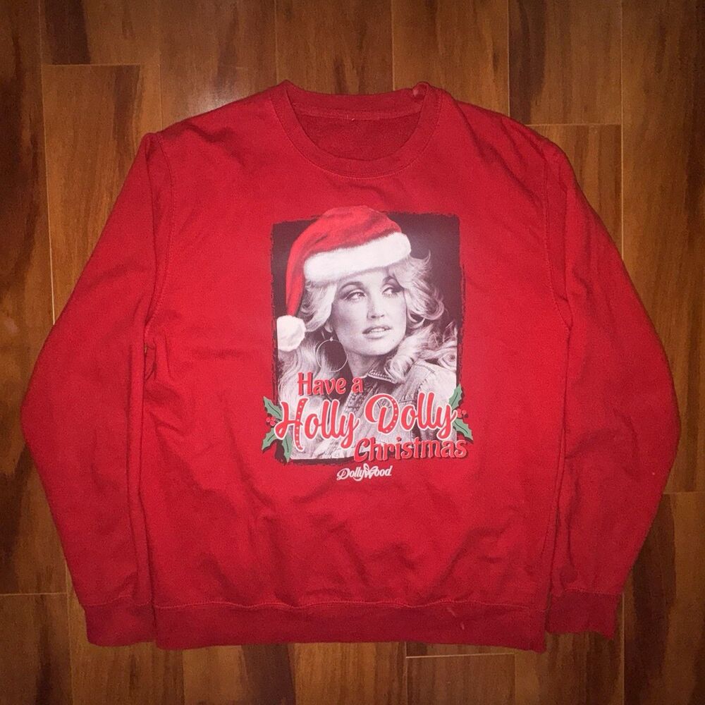 Dolly Parton Holly Dolly Christmas Sweatshirt Red Crewneck Adult L Dollywood